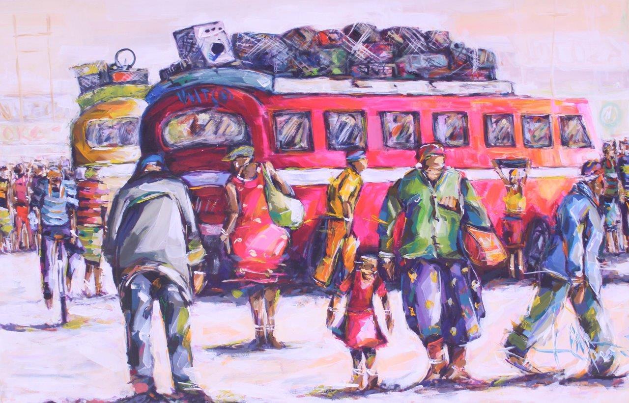 Pink Bus Allen Kupeta Paintings JULIE MILLER AFRICAN CONTEMPORARY