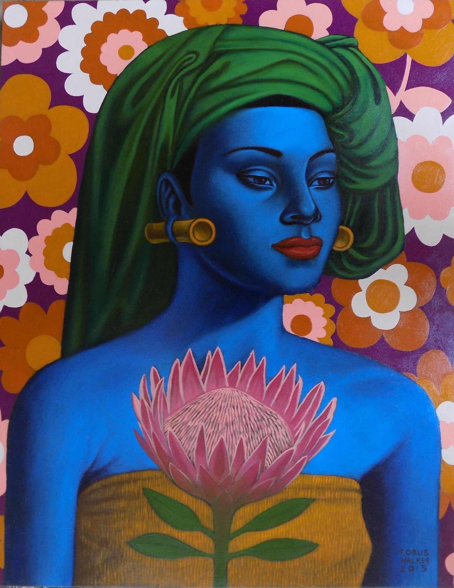 Retro Blue Girl Kobus Walker Paintings JULIE MILLER AFRICAN CONTEMPORARY