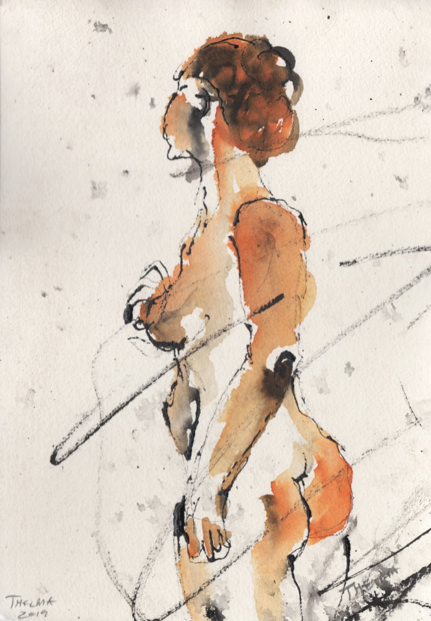 Schiele Nude With Hair Bun Thelma van Rensburg Paintings JULIE MILLER AFRICAN CONTEMPORARY